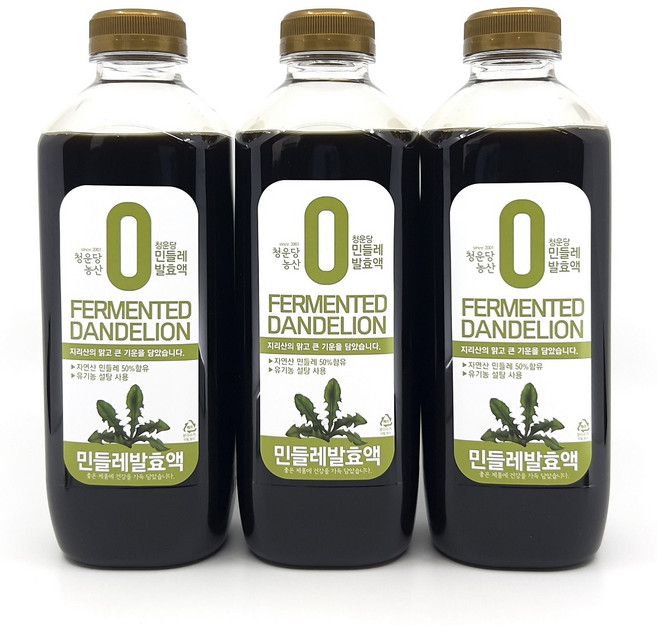 청운당농산 국산 흰민들레차 발효액 지리산 하얀 민들레즙, 900ml, 3개