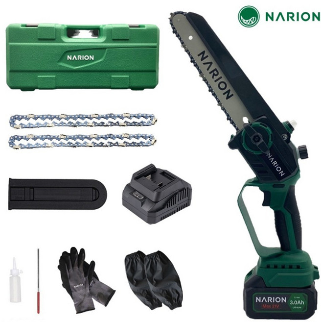 오늘출발 ] 나리온 무선 충전식 8인치 한손 가지치기 조경 전기톱 가정용 충전톱 휴대용 체인톱, 1세트