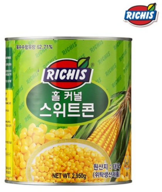동서 리치스 홀 커넬 스위트 콘 통조림, 2.95kg, 2개