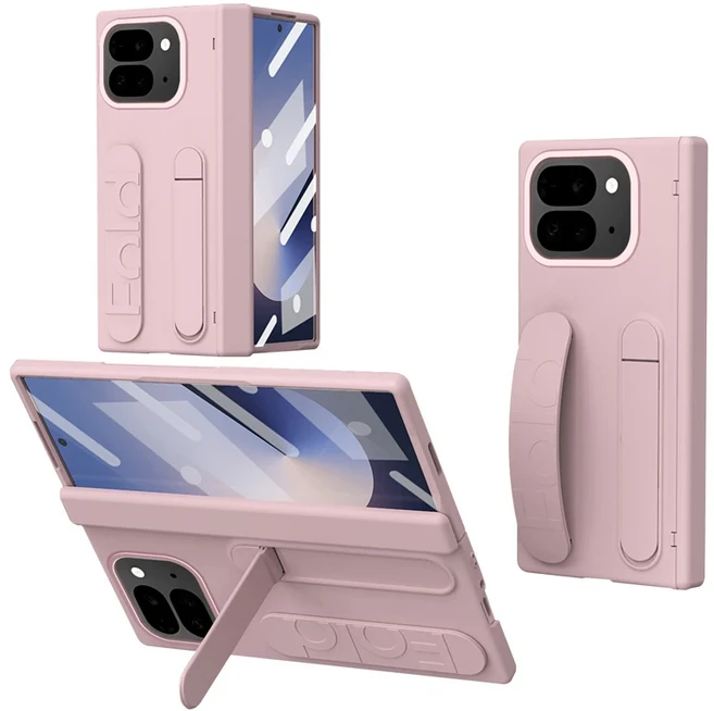 Google Pixel 10 Pro Fold 케이스 ELVEV 고급 PU 가죽 소프트 실리콘 손목밴드+스크린 프로텍터 스타일러스, 01 구글 픽셀 10 프로 폴드, 04 Pink-with Pen