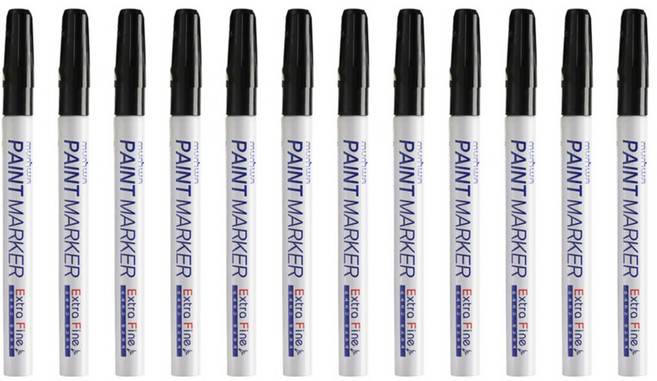 문화 팁 페인트마카 1.0mm 매우가는닙 PAINT MARKER / 페인트마카펜EF 문화연필페인트마카 페인트마카슬림 얇은페인트마카 흰색페인트마카 페인트마카금색 문화페인트마카, 12개, 블랙