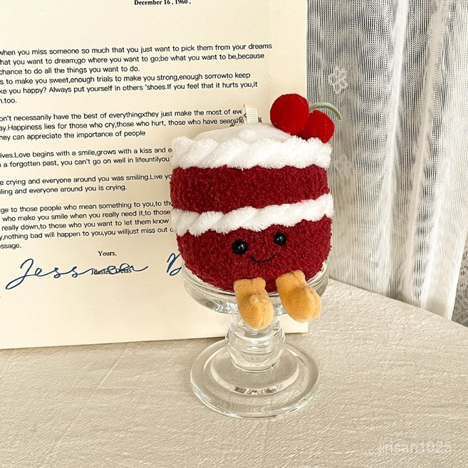 부드러운 촉감 미니 인형 가방 장식 귀여운 봉제 음식 재미있는 시뮬레이션 케이크 인형 디저트 장식 가방 장식 스시 선물 캐릭터 키링, 6-15cm, 레드 벨벳 케이크