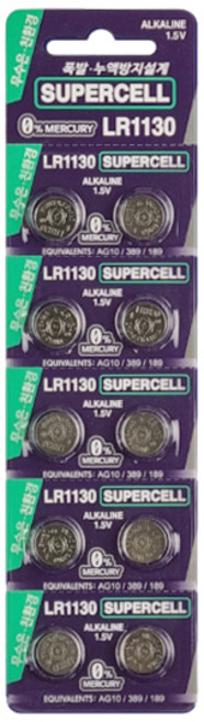 슈퍼셀 알카라인 버튼셀 무스은 코인건전지 LR1130, 10개입, 1개