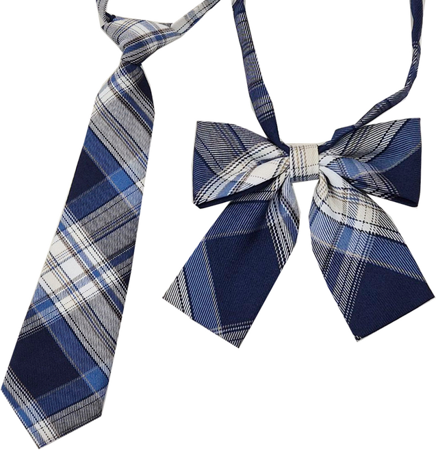 베이직 체크 교복 넥타이+리본 타이 세트