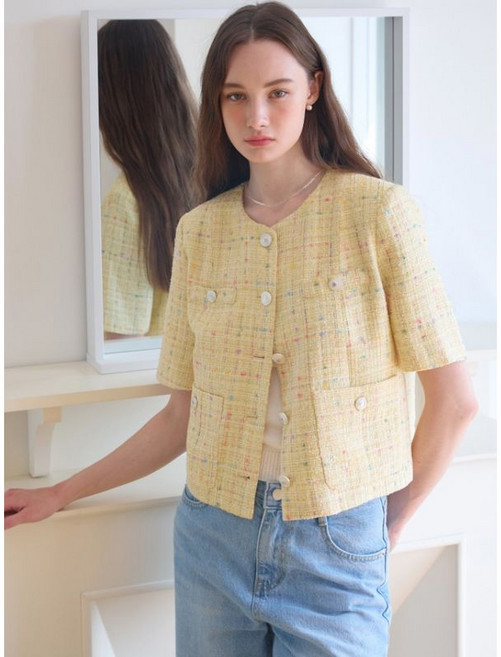 JJ지고트 하프 슬리브 라운드넥 크롭 재킷 GR5P0JK511