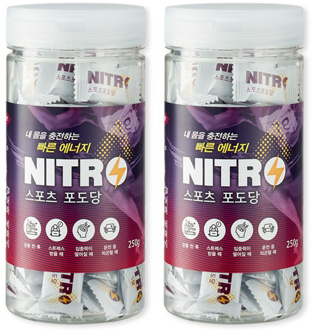 니트로 스포츠 포도당 캔디 레몬맛 저혈당 사탕, 250g, 2개