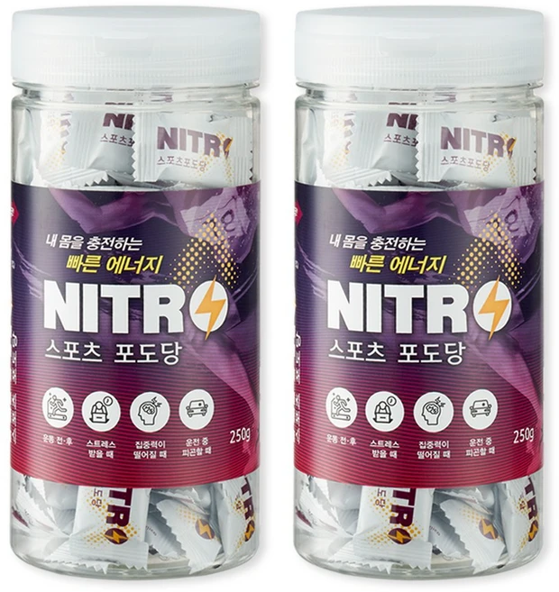 니트로 스포츠 포도당 캔디 레몬맛 저혈당 사탕, 250g, 2개 - 쿠팡