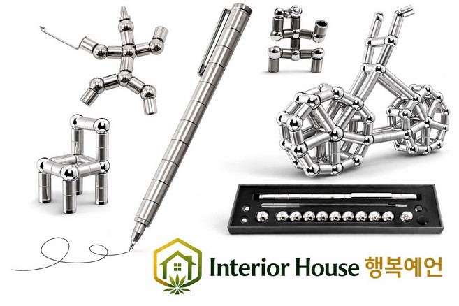 자석 피젯 마그네틱 자석 펜 피젯토이 변형 볼펜 창의력 조립 스트레스 해소 감압 펜마크네틱, 1개, 실버