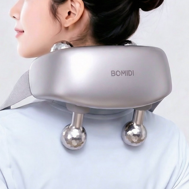 보미디 무선 목 어깨 마사지기 승모근 지압 온열 진동 안마기 직장인 피로회복 MP4, 실버