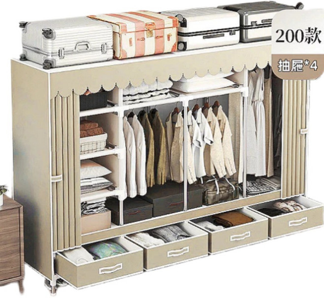 附抽屜衣物收納櫃 200cm*45cm*165cm 奶咖色, 奶咖色100