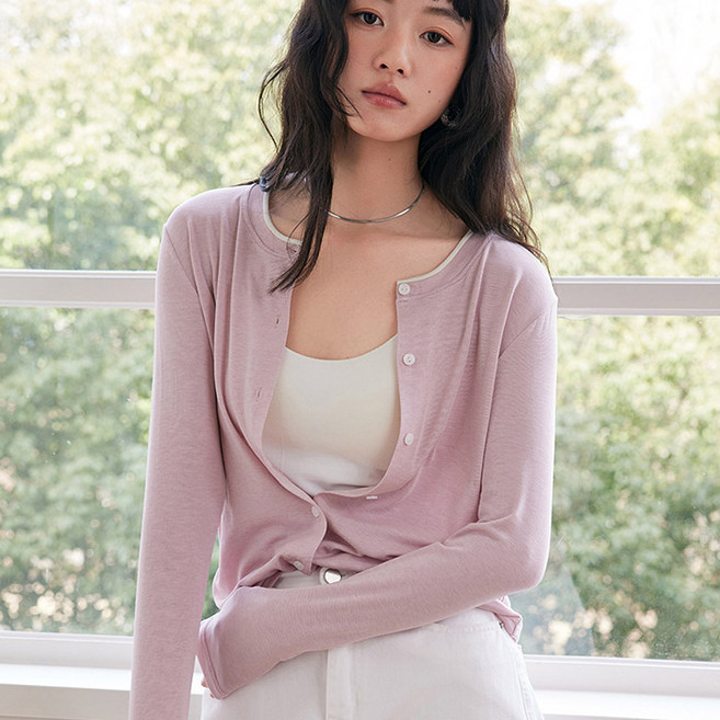 스토리원 여성 리오셀 텐셀 울 아세테이트 라운드넥 가디건 WM-SSOT026