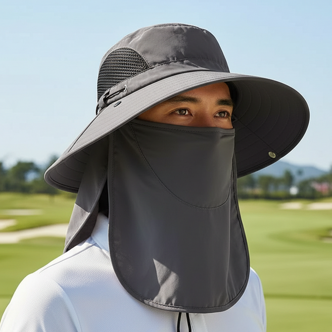 자외선 차단 스포츠 햇빛가리개 마스크 남성용 버킷햇 파크골프 모자, 남성용 차콜, 1개