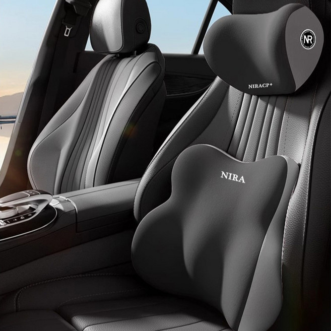 컬러 블록 부드러운 메모리폼 자동차 허리 & 목 받침 세트, 1개, 블랙 컬러 블록