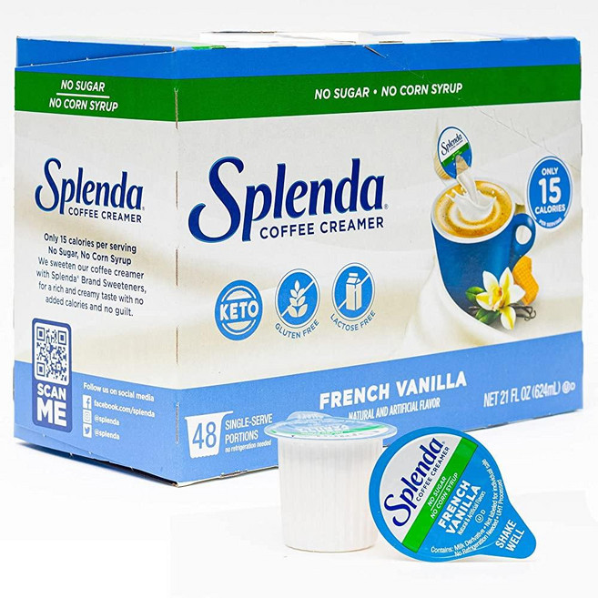 SPLENDA 무설탕 저칼로리 1인용 커피 크리머 컵 프렌치 바닐라 48개