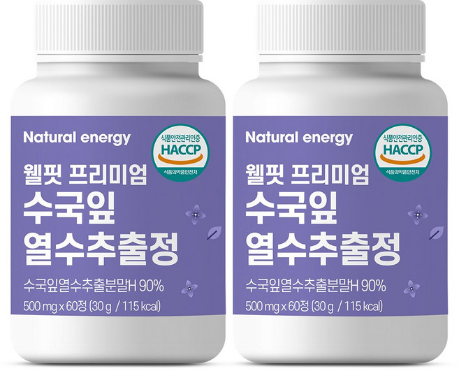 내추럴에너지 웰핏 프리미엄 수국잎 열수 추출물 정 600mg, 60정, 2개, 60정
