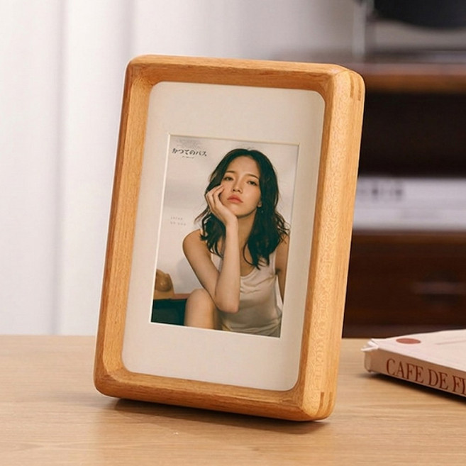 래미고 나무액자 원목 웨딩 사진 액자 포토 테이블 입체형, 1개, 연베이지