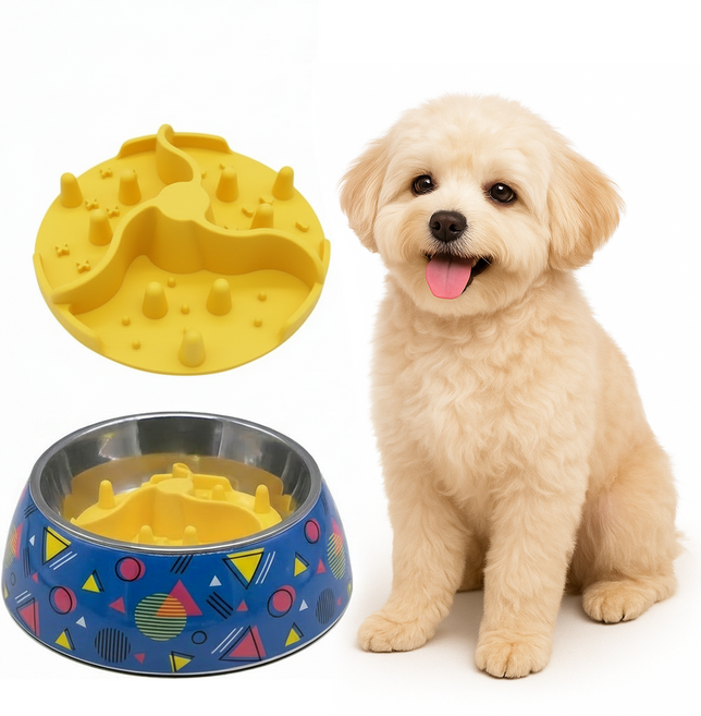 나래터 급체방지 슬로우 식기 실리콘 반려 강아지 고양이, 1개, 버터 옐로우