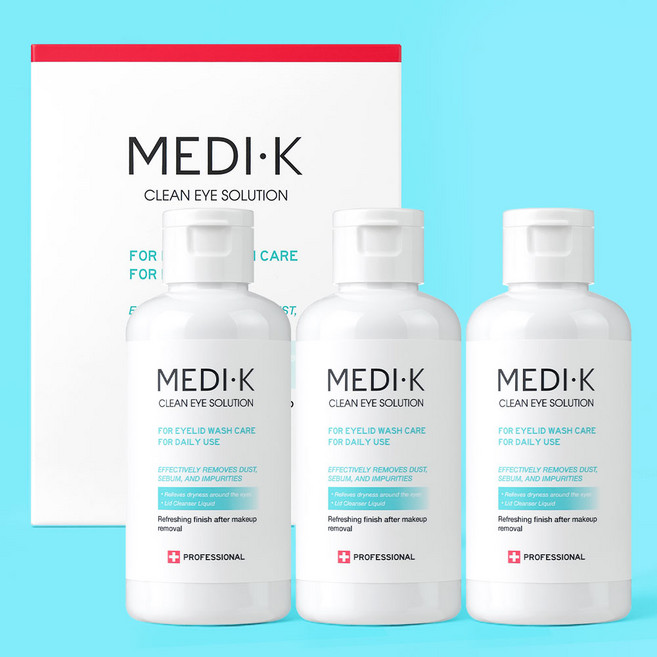 약국입점 메디케이 클린아이솔루션 눈꺼풀세정제 대용량 150ml + 의약외품 거즈 100매, 3세트, 무색
