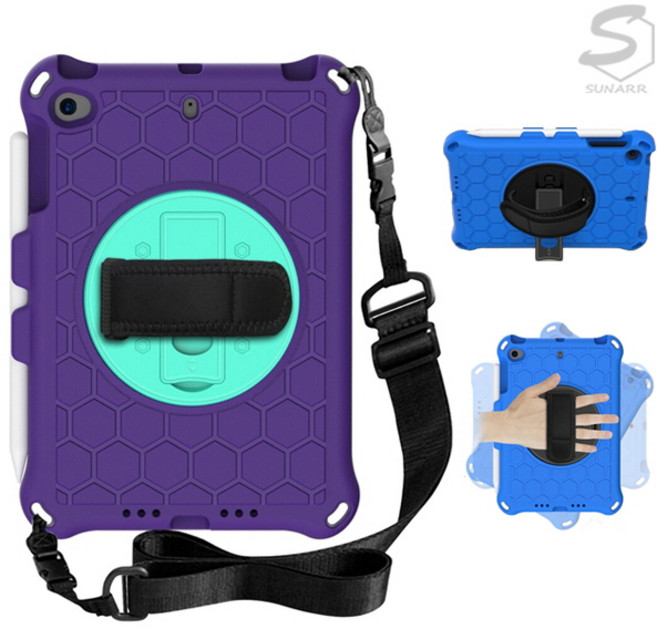 아이패드프로1세대 9.7인치 A1673 A1675 벌집패턴 어린이 안전 핸드스트랩 스탠드 에바폼 태블릿 케이스, stc054 핑크/블랙-pen slot