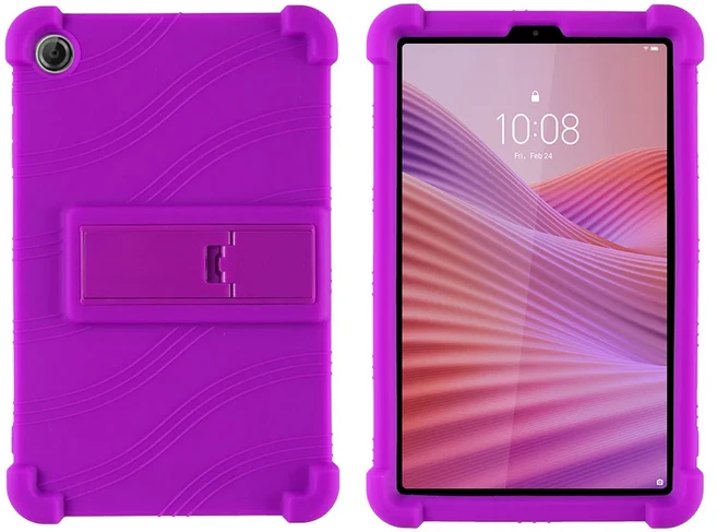 4Thicken Cornors Lenovo Tab One 케이스 용 킥 스탠드가있는 부드러운 실리콘 커버 K9 ZAF20010JP 8.7 인, 02 Lenovo Tab One TB305, 03 Purple