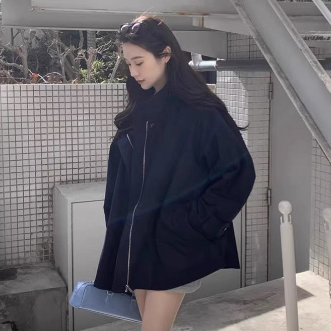 梨卡 女款秋裝薄款風衣 復古寬鬆立領外套 WT296 卡其色 黑色