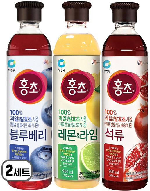 청정원 홍초 블루베리 + 레몬라임 + 석류, 2세트, 2.7L