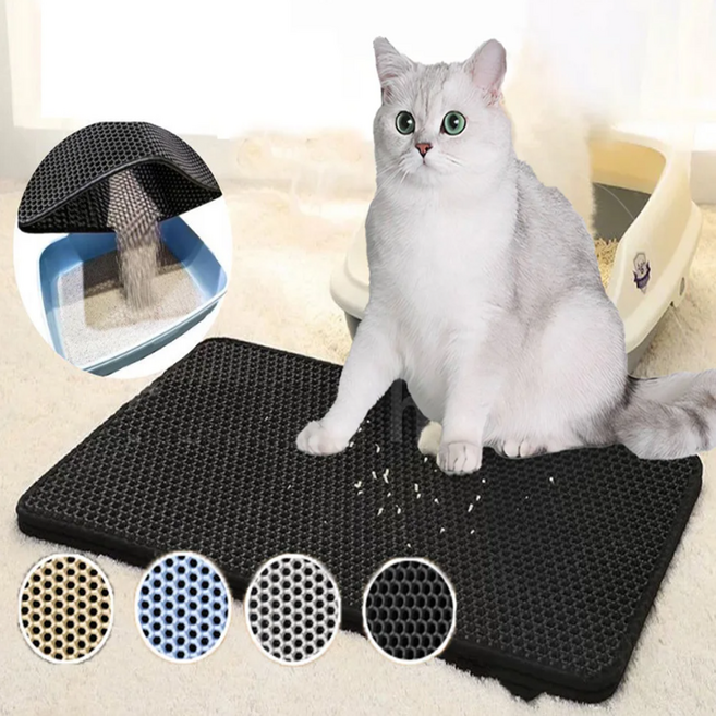핸셀 고양이 반려묘 사막화방지 화장실 벌집 모래 매트 소 45cmx30cm, 고양이 화장실매트 블랙, 1개