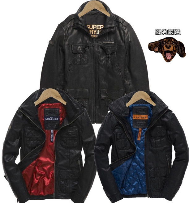 Superdry M65 經典款 真皮 皮衣 軍裝 牛皮 外套, 經典黑,L, 1個
