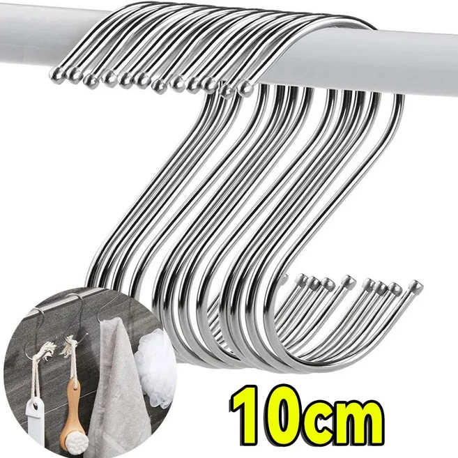 쿠쿠스토어 10-30PCS S자형 후크 스테인레스 스틸 의류 가방 수건 식물 걸이 랙 다기능 침실 난간, 02 30pcs, 08 10cm silver