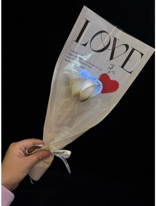 香皂花單支花束 康乃馨 玫瑰花 畢業禮物 生日禮物 母親節禮物, 1個, 玫瑰花碎冰藍, 玫瑰花碎冰藍