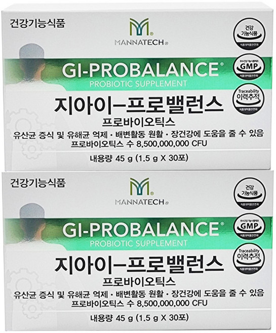 매나테크 지아이 프로밸런스 프로바이오틱스 유산균 2개 세트 +포켓물티슈 증정, 45g, 2박스