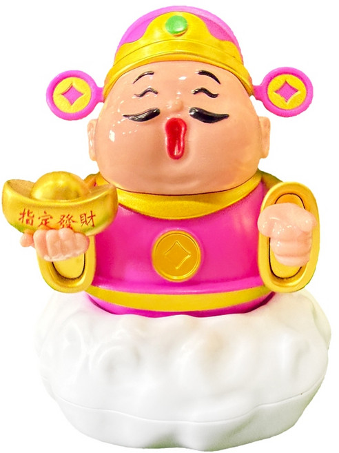 聚寶小舖 太陽能搖擺財神爺 - 開運擺件 店面招財公仔 居家擺設, 桃紅色