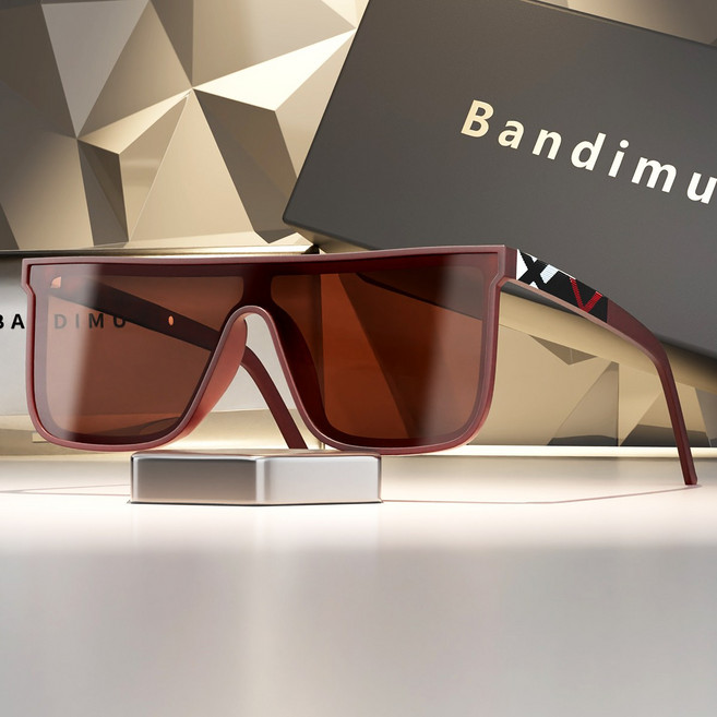 BANDIMU 남성 블록선글라스 와인레드 프레임 UV400 반사 방지 렌즈