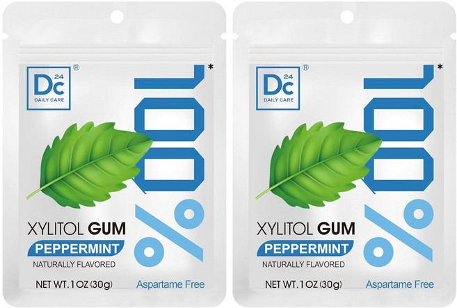 DC24 DAILY 데일리 CARE 케어 100% 자일리톨 검 아스파탐 프리 무설탕 페퍼민트 츄잉껌 천연 맛 글루텐 비건 20개 2팩, 20 Count (Pack of 2)