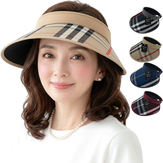 국산 99.9% UV자외선차단 모자 중년 여성 체크 썬캡 여름 등산 골프 일상 썬바이저