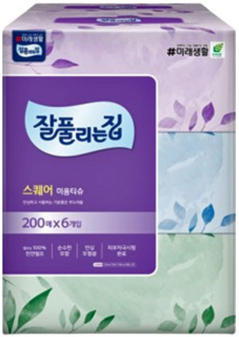 잘풀리는집 천연펄프 미용티슈 2겹, 6개, 200개입