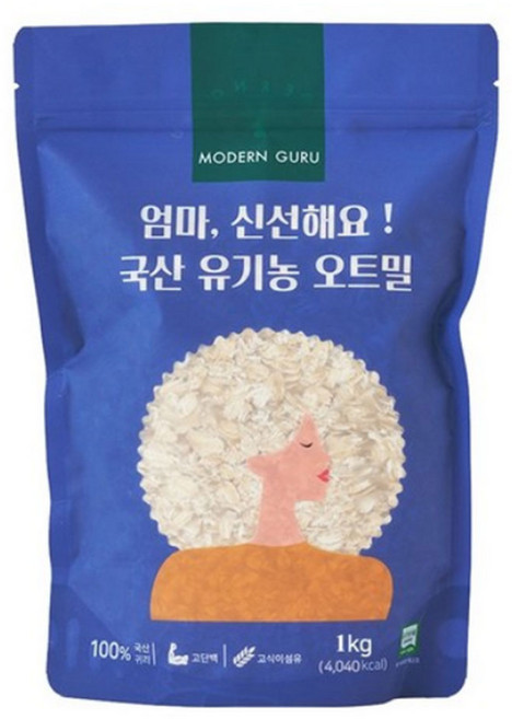 모던구루 엄마 신선해요 국산 유기농 오트밀, 1kg, 1개
