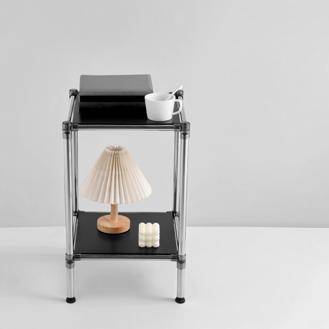 홈치치 모듈 가구 스텐레스 2단선반, 2단, 블랙