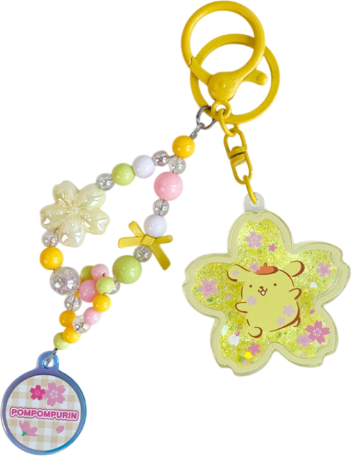 산리오 정품 플라워 워터볼 키링 열쇠고리, 1개, 폼폼푸린PP