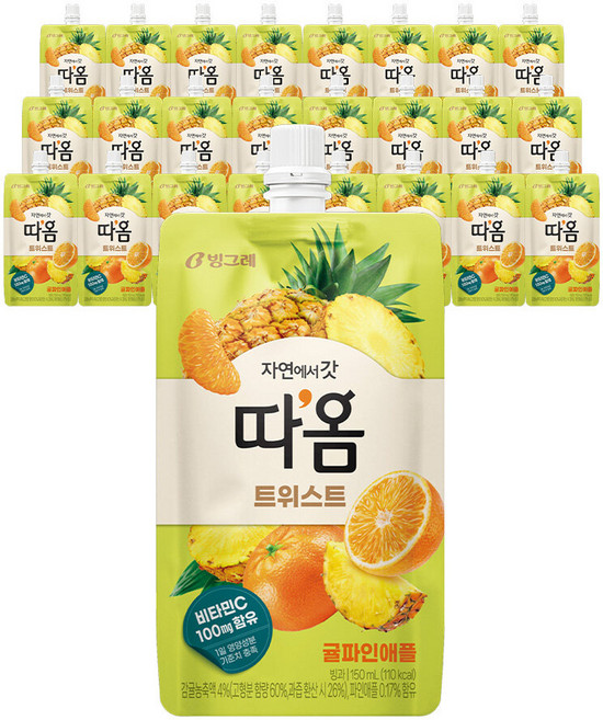 빙그레 따옴 트위스트 귤 파인애플 아이스크림 24개, 150ml