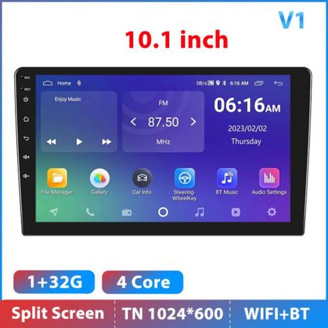 Podofo 안드로이드 12 자동차 라디오 Androidauto Carplay 2 Din GPS 자동차 오디오 7 910 VW 포드 용 WIFI BT 자동차 멀티미디어 플레이어, 63)10Inch 1 32G