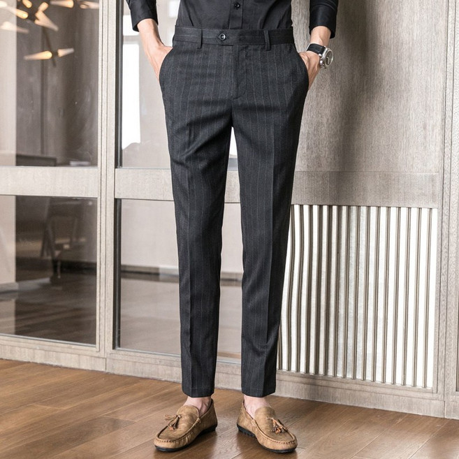 해피유통 남성 정장 팬츠 스트라이프 비즈니스 캐주얼 9부팬츠 jhwj