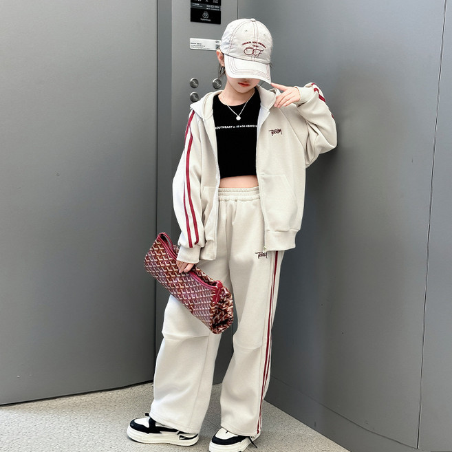 키즈목마 여아신상 초등학생 주니어 옆 스트라이프 트레이닝세트 봄 가을 후드집업+팬츠 세트 키즈 스트릿 패션 727