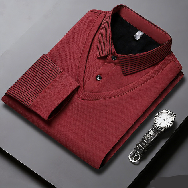 ANYOU 남성 직장인 가을 겨울 기모 셔츠 니트 도톰 니트셔츠 방한 정장셔츠