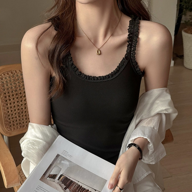 은무드 러블리 레이스 골지 민소매 이너 나시