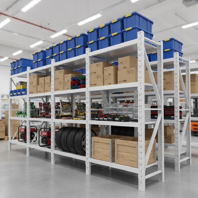 라이트 킹콩랙 튼튼한 단당하중 150kg 공장 창고용 철제선반 무볼트 조립식 경량랙 선반, 4단, 화이트