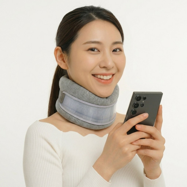 목 견인기 거북목 교정기 목디스크 목보호대 의료용 견인치료기 에어나인, 블랙, 1개