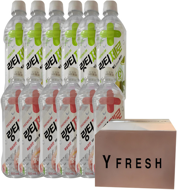YFRESH)링티제로 복숭아맛 500ml x 6 링티제로 레몬라임맛 500ml x 6 + YFRESH박스, 1세트