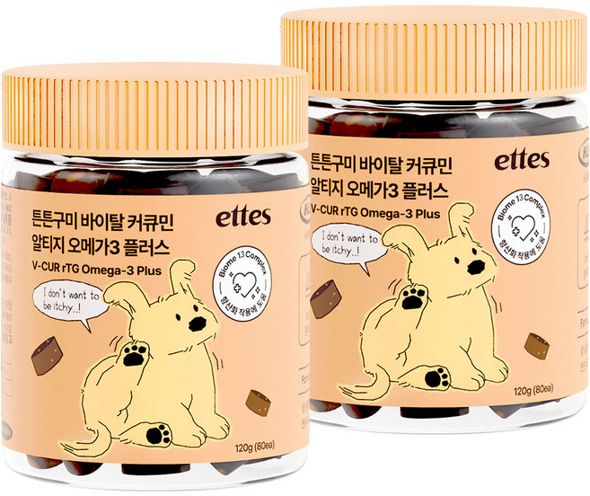 엣츠 튼튼구미 강아지 오메가3 영양제, 2개, 피부/피모, 80정