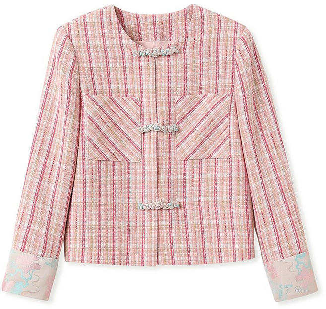 【輕奢名媛風】西裝外套 女裝外套 格紋上衣 秋季外套 氣質外套 休閒西裝 粉色格紋 2026秋季新款 通勤約會穿搭